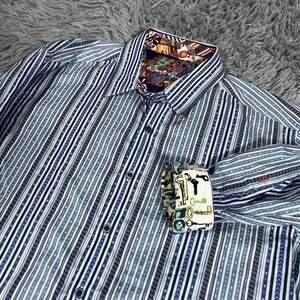 Robert Graham Shirt Extra Large Blue Button Up Striped All Over Flip Cuff Mens